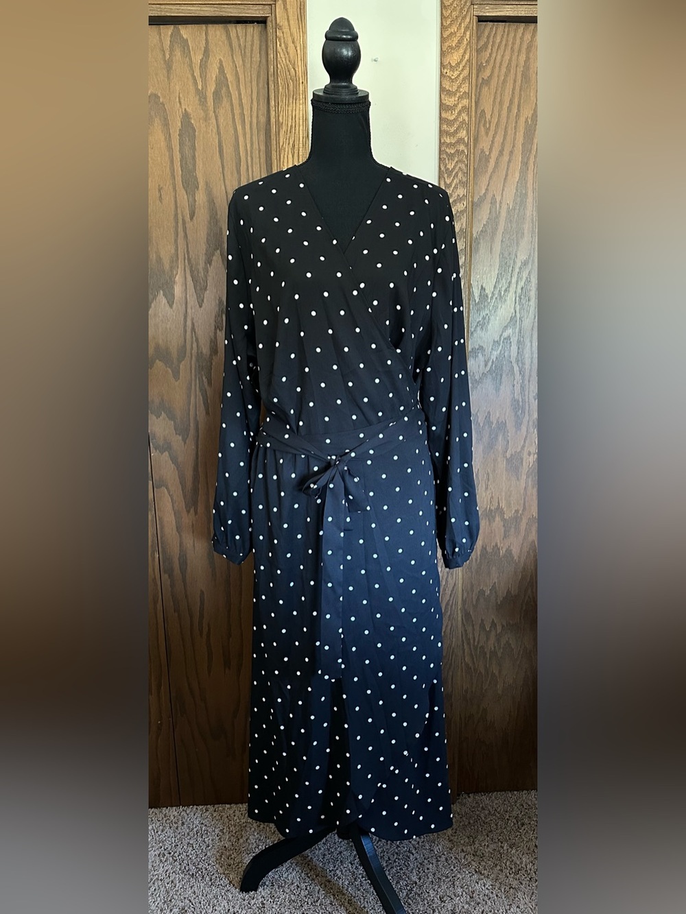 LOFT Black Wrap Dress with White Polka Dots